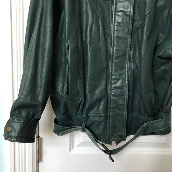 Vintage Pelle Cuir Green Leather Moto Bomber Jacket - Picture 2 of 8